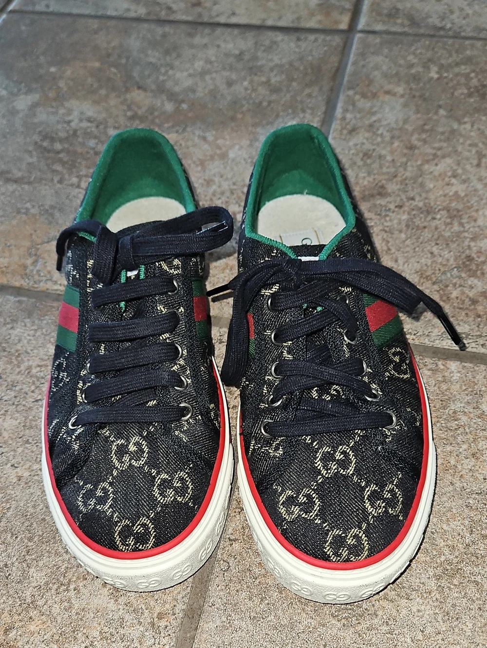 GUCCI Mens Tennis 1977 Black GG Denim Stripe Low-Top Sneaker